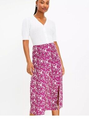 LOFT Side Slit Floral Midi Skirt